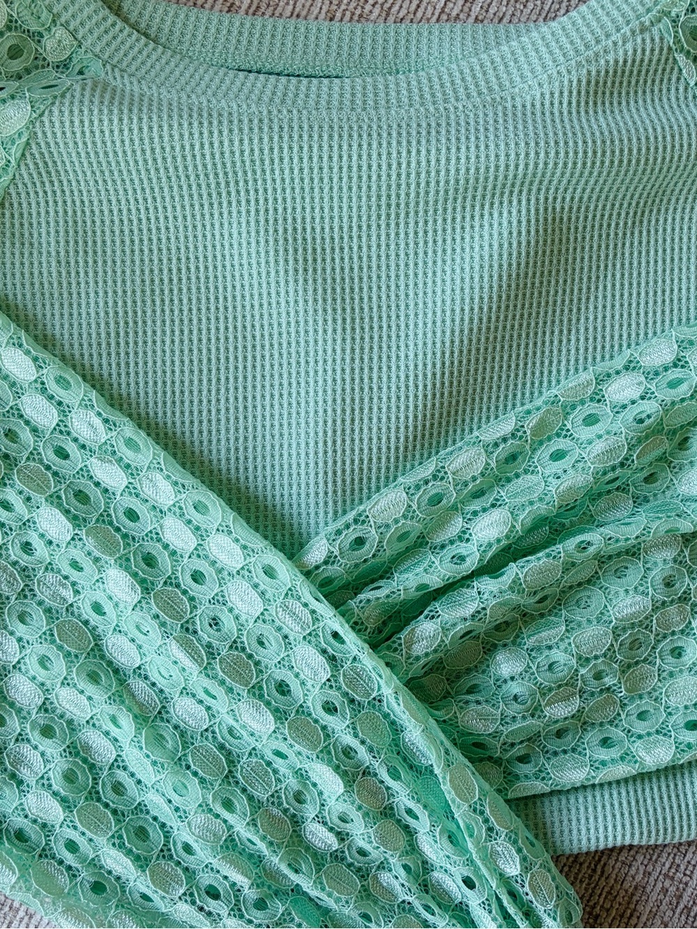 Mint Green Lace-Trim Women's Blouse